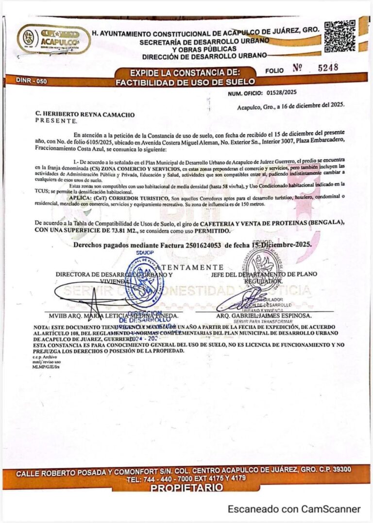 Ayuntamiento de Acapulco contradice posición oficial: niega constancia de uso de suelo que emitió en diciembre